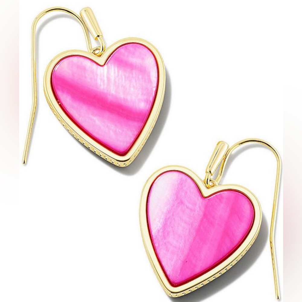 NWT Kendra Scott Heart Drop Pink Heart Earrings & Gold Trim Including Dust Bag
